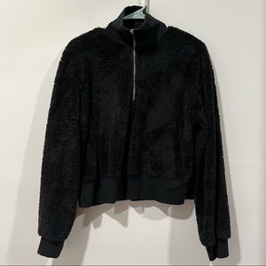 Material Girl Black Fuzzy Sweater with Gold Zipper